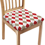 White Red And Beige Argyle Pattern Print Chair Cushion Cover