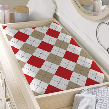 White Red And Beige Argyle Pattern Print Changing Pad Cover