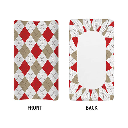 White Red And Beige Argyle Pattern Print Changing Pad Cover