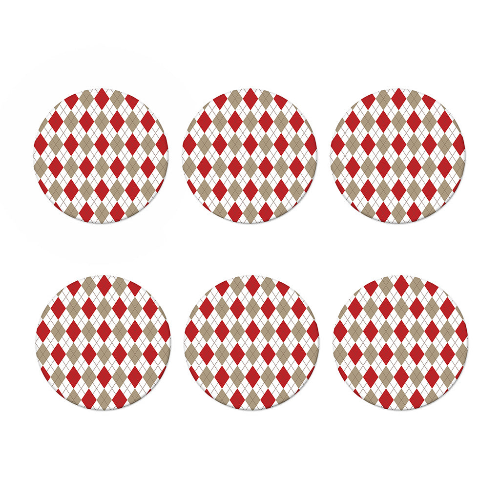 White Red And Beige Argyle Pattern Print Coaster Set