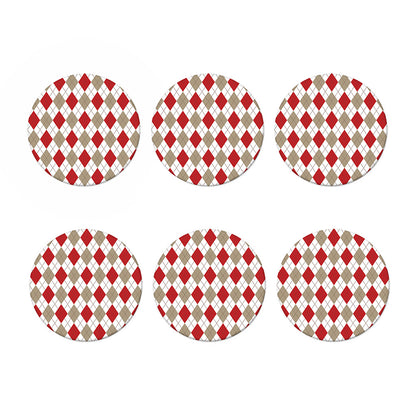 White Red And Beige Argyle Pattern Print Coaster Set