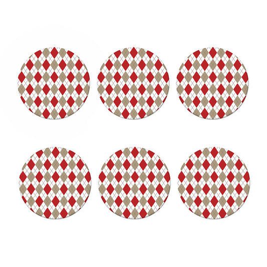 White Red And Beige Argyle Pattern Print Coaster Set