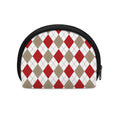 White Red And Beige Argyle Pattern Print Coin Purse