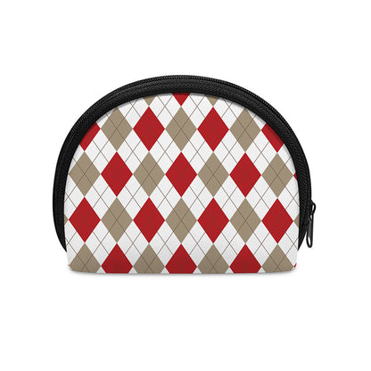 White Red And Beige Argyle Pattern Print Coin Purse