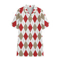 White Red And Beige Argyle Pattern Print Cotton Hawaiian Shirt