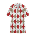 White Red And Beige Argyle Pattern Print Cotton Hawaiian Shirt