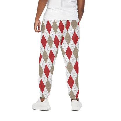 White Red And Beige Argyle Pattern Print Cotton Pants