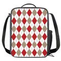 White Red And Beige Argyle Pattern Print Crossbody Lunch Bag