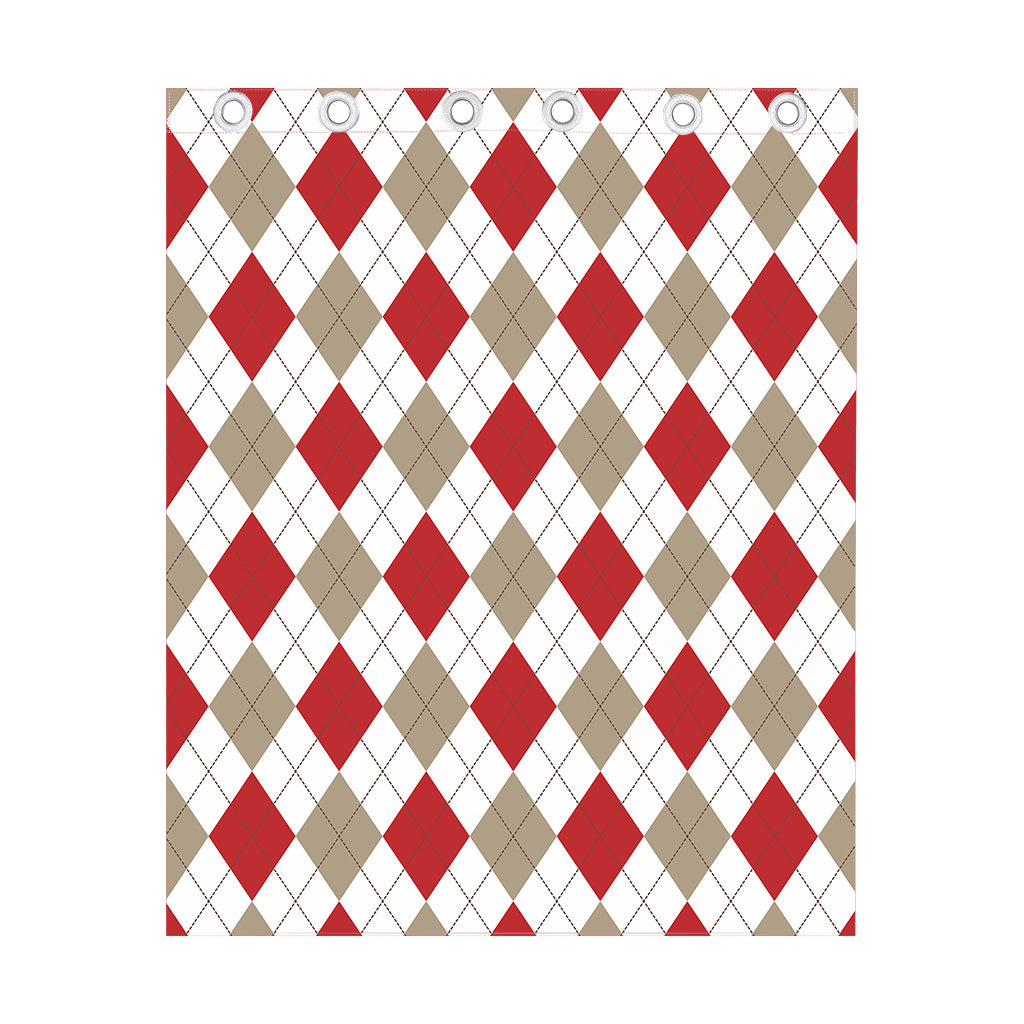 White Red And Beige Argyle Pattern Print Curtain