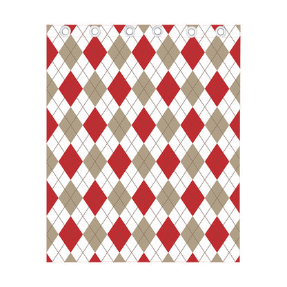 White Red And Beige Argyle Pattern Print Curtain