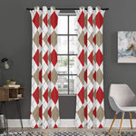 White Red And Beige Argyle Pattern Print Curtain