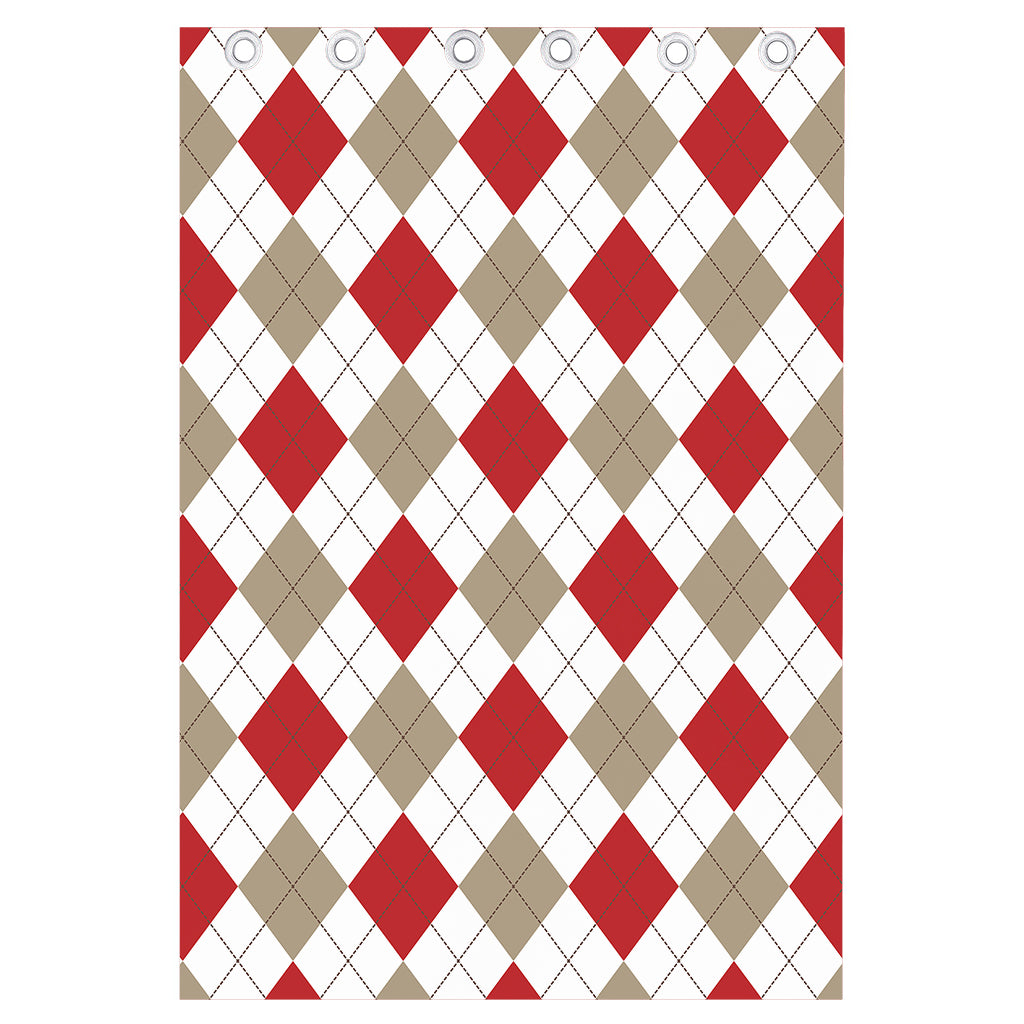 White Red And Beige Argyle Pattern Print Curtain
