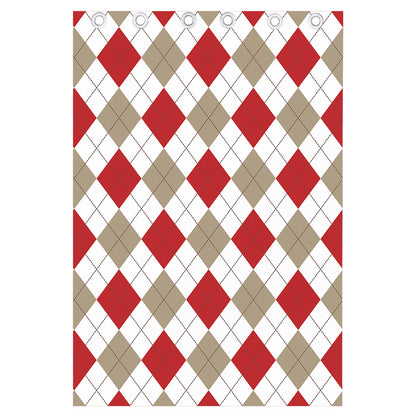 White Red And Beige Argyle Pattern Print Curtain