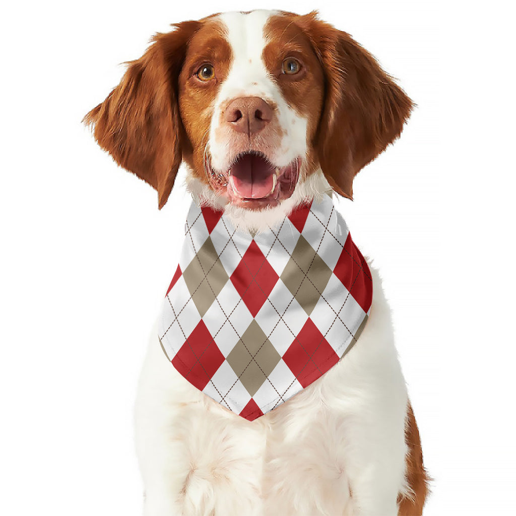 White Red And Beige Argyle Pattern Print Dog Bandana