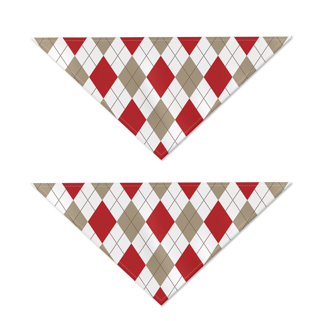 White Red And Beige Argyle Pattern Print Dog Bandana