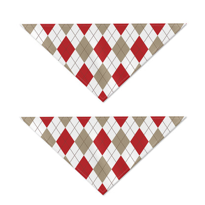 White Red And Beige Argyle Pattern Print Dog Bandana