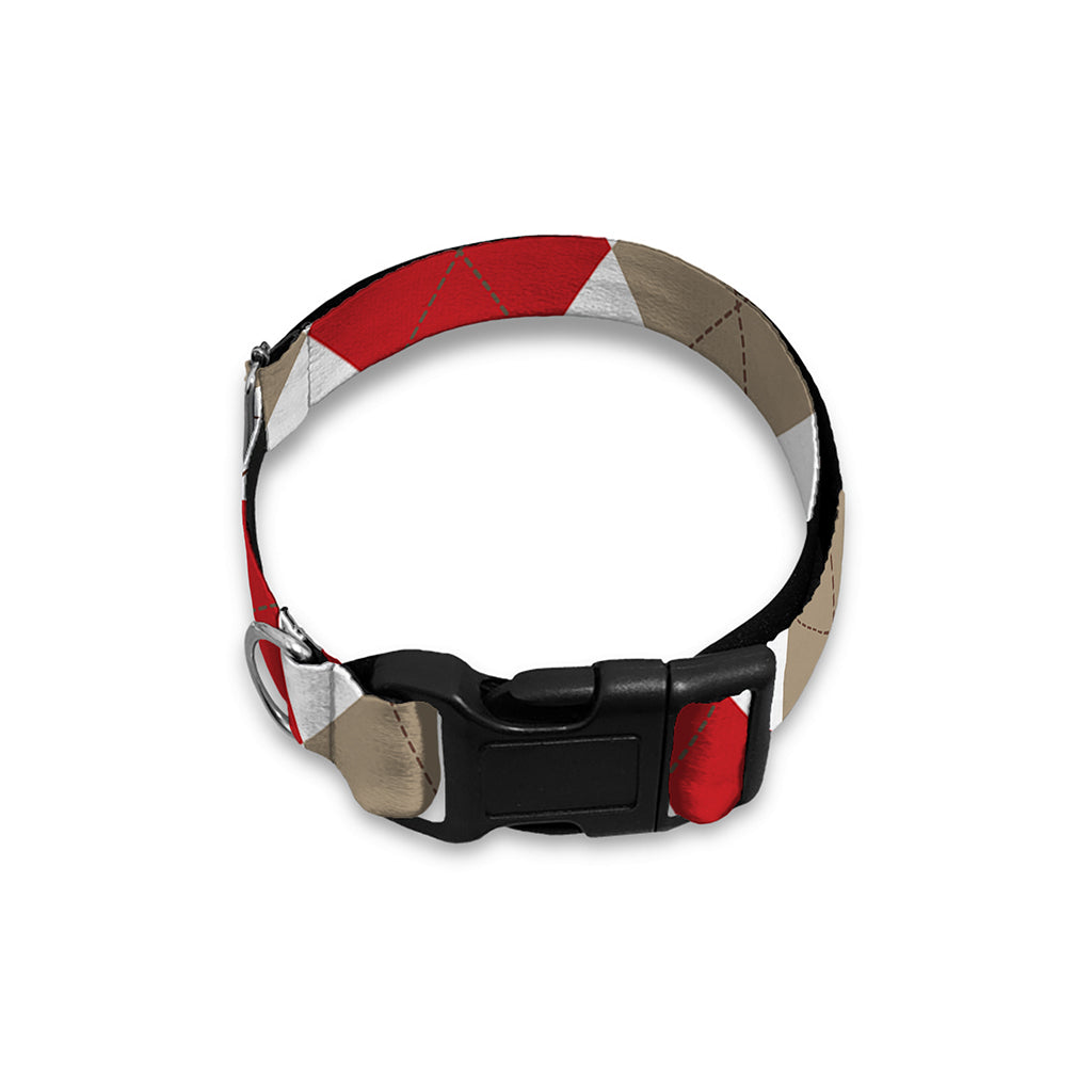 White Red And Beige Argyle Pattern Print Dog Collar
