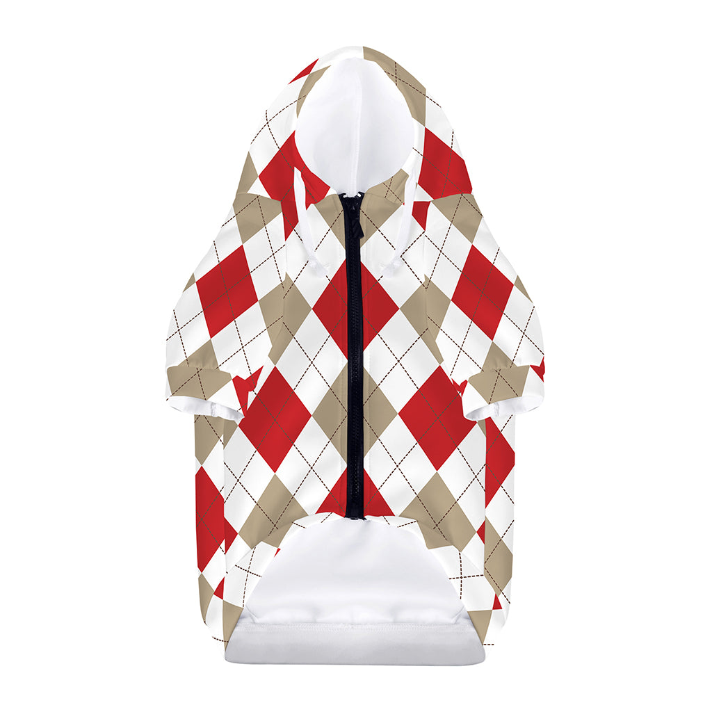 White Red And Beige Argyle Pattern Print Dog Zip Up Hoodie