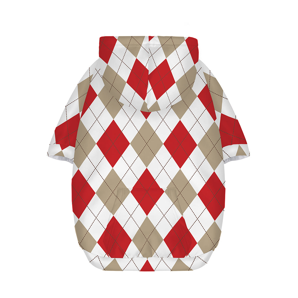 White Red And Beige Argyle Pattern Print Dog Zip Up Hoodie