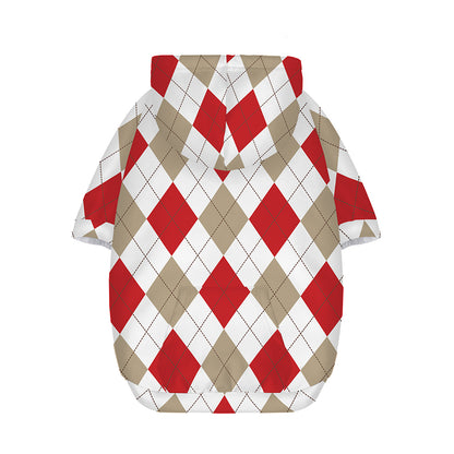 White Red And Beige Argyle Pattern Print Dog Zip Up Hoodie