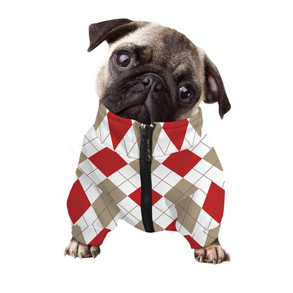 White Red And Beige Argyle Pattern Print Dog Zip Up Jacket
