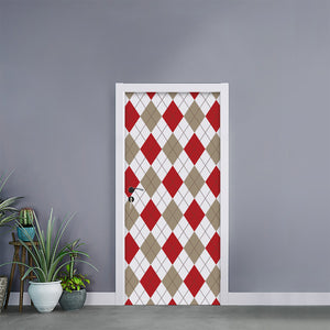 White Red And Beige Argyle Pattern Print Door Sticker