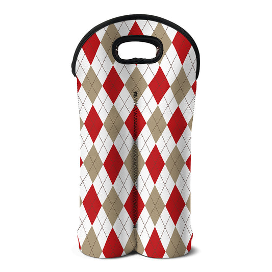 White Red And Beige Argyle Pattern Print Double Neoprene Wine Tote