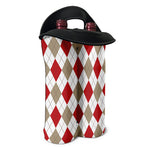 White Red And Beige Argyle Pattern Print Double Neoprene Wine Tote