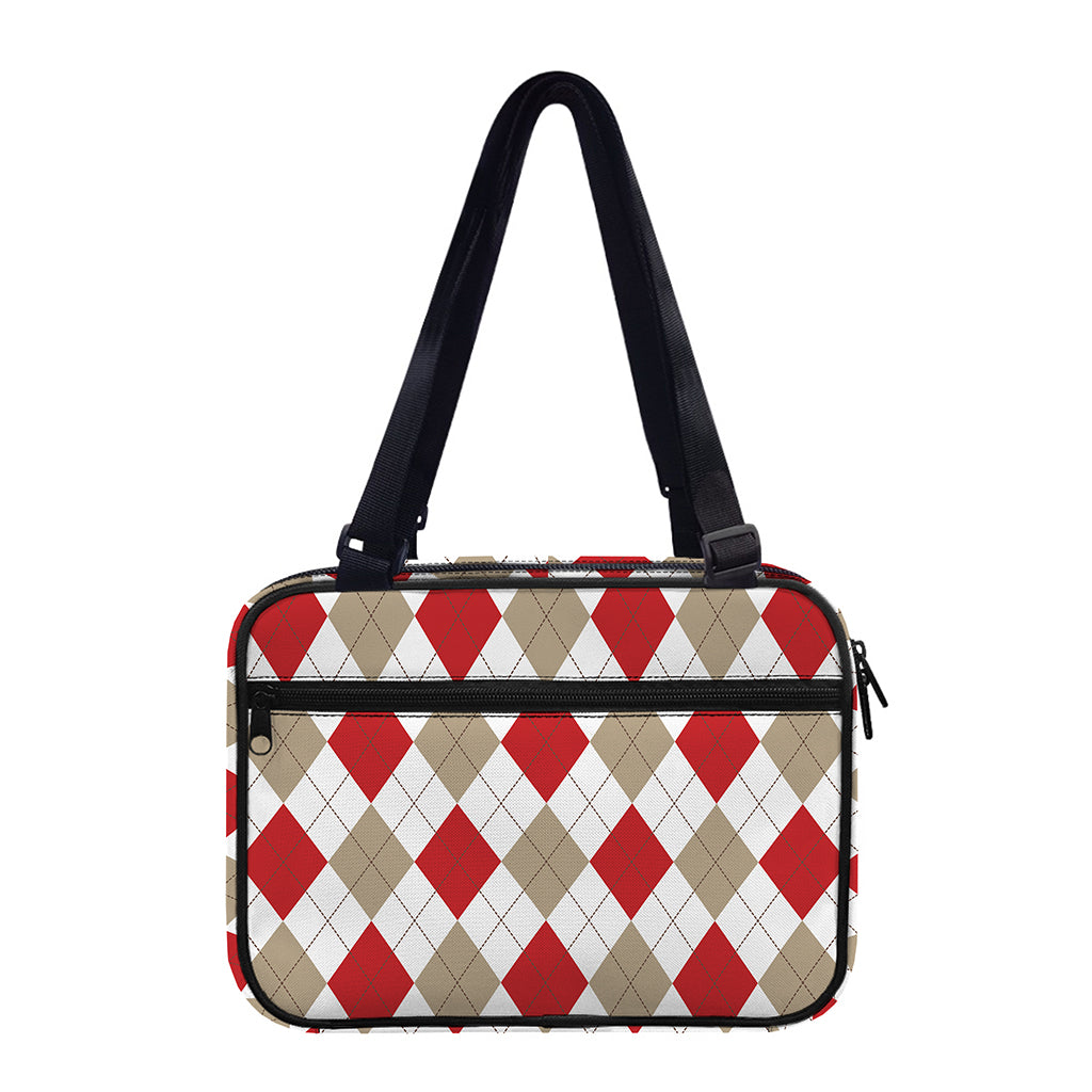 White Red And Beige Argyle Pattern Print Double Strap Bible Bag