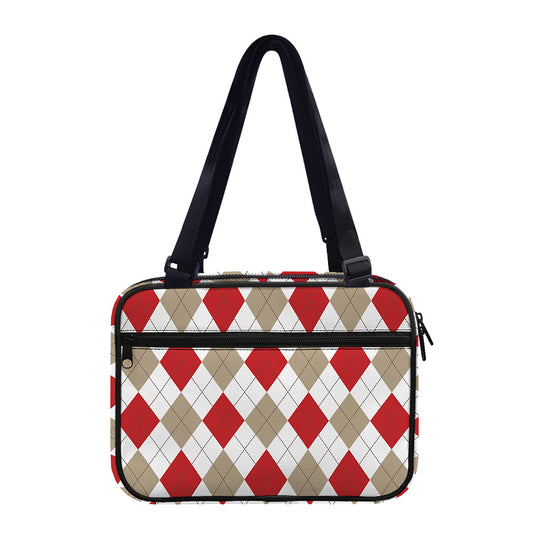 White Red And Beige Argyle Pattern Print Double Strap Bible Bag