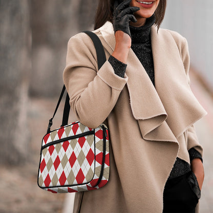 White Red And Beige Argyle Pattern Print Double Strap Bible Bag