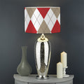 White Red And Beige Argyle Pattern Print Drum Lamp Shade