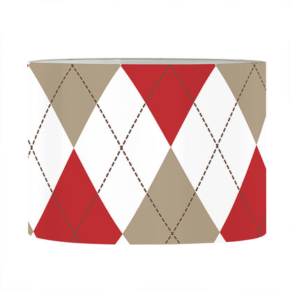 White Red And Beige Argyle Pattern Print Drum Lamp Shade