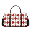 White Red And Beige Argyle Pattern Print Duffel Bag