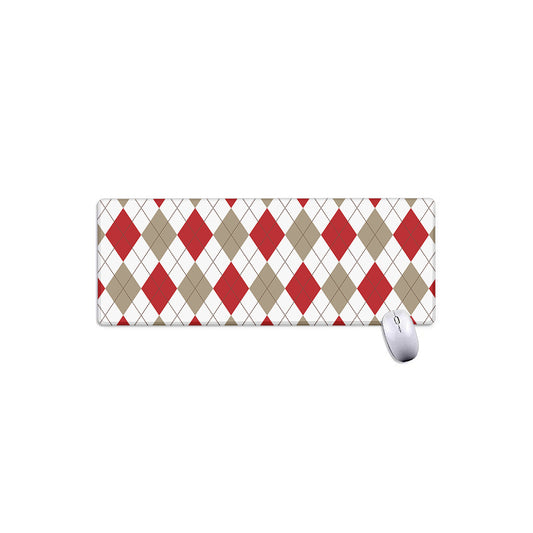 White Red And Beige Argyle Pattern Print Extended Mouse Pad