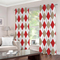 White Red And Beige Argyle Pattern Print Extra Wide Grommet Curtains