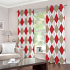 White Red And Beige Argyle Pattern Print Extra Wide Grommet Curtains