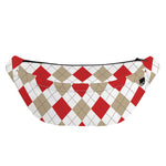 White Red And Beige Argyle Pattern Print Fanny Pack