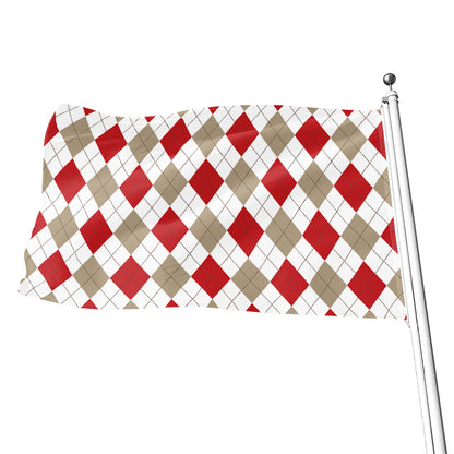 White Red And Beige Argyle Pattern Print Flag