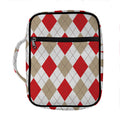 White Red And Beige Argyle Pattern Print Front Pocket Bible Bag