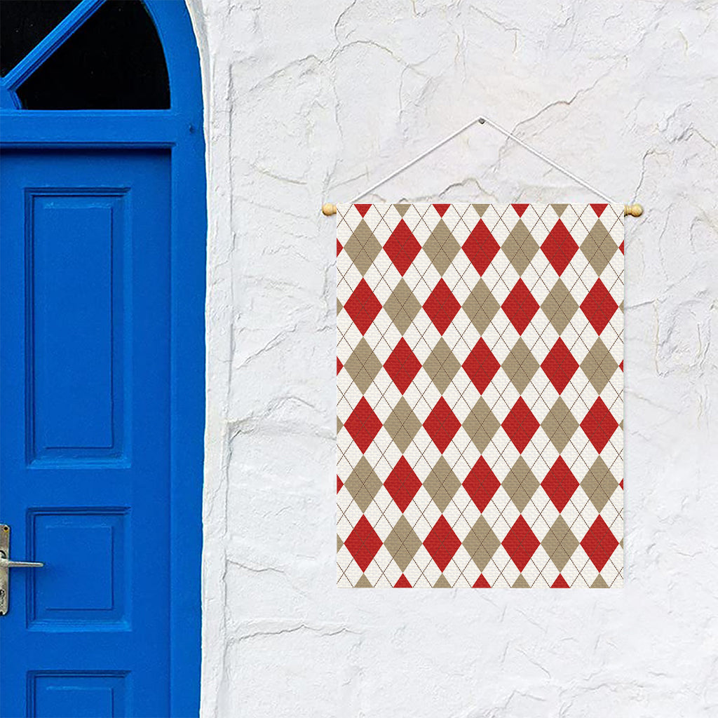 White Red And Beige Argyle Pattern Print Garden Flag