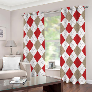 White Red And Beige Argyle Pattern Print Grommet Curtains