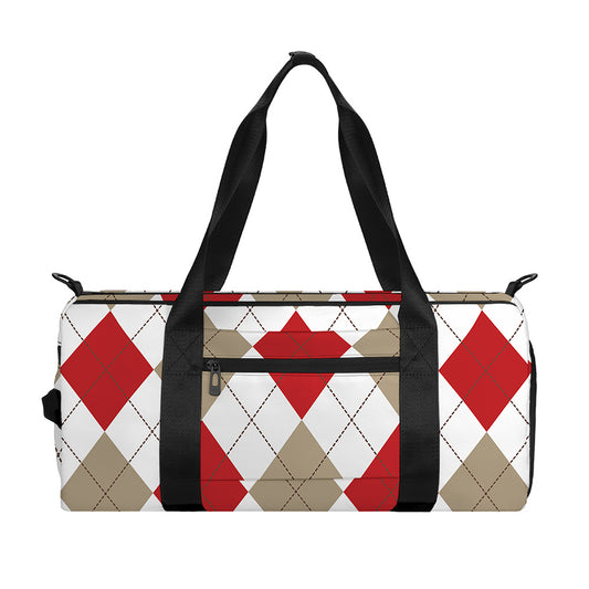 White Red And Beige Argyle Pattern Print Gym Bag