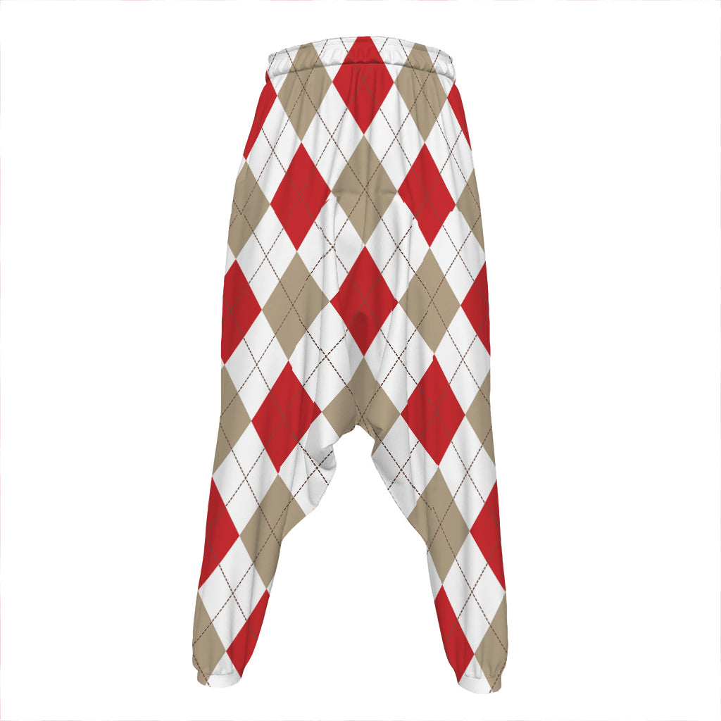 White Red And Beige Argyle Pattern Print Hammer Pants