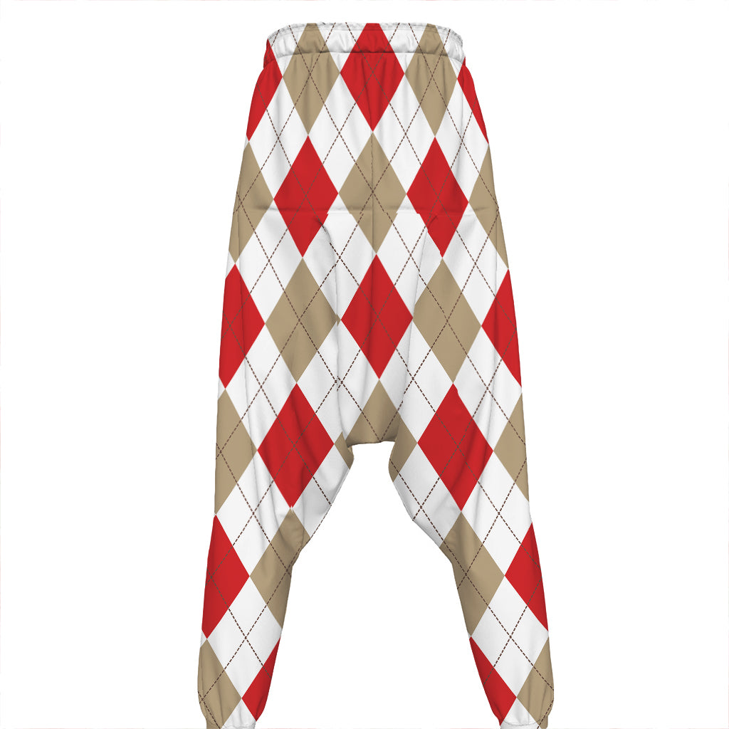 White Red And Beige Argyle Pattern Print Hammer Pants