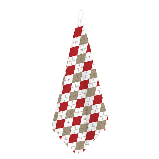 White Red And Beige Argyle Pattern Print Hand Towel