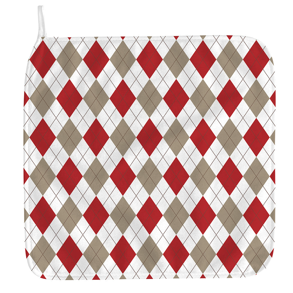 White Red And Beige Argyle Pattern Print Hand Towel