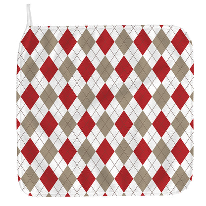 White Red And Beige Argyle Pattern Print Hand Towel