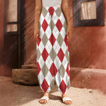 White Red And Beige Argyle Pattern Print Harem Pants