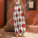 White Red And Beige Argyle Pattern Print Harem Pants